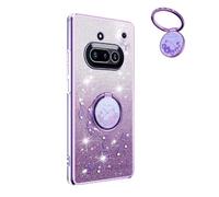 YUECXIN Glitter Case for Nothing Phone (3a), Bling Shiny diamond Sparkle Design Women Girls Cover, Ultra Thin Shockproof Flowers Ring Stand Soft Transparent Case, Purple