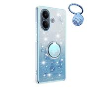 YUECXIN Glitter Case for Vivo V60 Lite 5G/4G, Bling Shiny diamond Sparkle Design Women Girls Cover, Ultra Thin Shockproof Flowers Ring Stand Soft Transparent Case, Blue