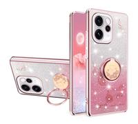 YUECXIN Glitter Case for vivo V70 5G, Bling Shiny diamond Sparkle Design Women Girls Cover, Ultra Thin Shockproof Flowers Ring Stand Soft Transparent Case, Pink
