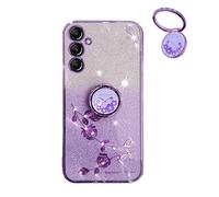YUECXIN Glitter Case for vivo X500 Pro 5G, Bling Shiny diamond Sparkle Design Women Girls Cover, Ultra Thin Shockproof Flowers Ring Stand Soft Transparent Case, Purple