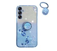 YUECXIN Glitter Case for vivo X500 Pro 5G, Bling Shiny diamond Sparkle Design Women Girls Cover, Ultra Thin Shockproof Flowers Ring Stand Soft Transparent Case, Blue