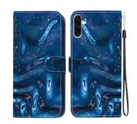 YUECXIN Leathe Case for Samsung Galaxy A17/Samsung A26 5G, Blue Ocean Pattern PU Wallet Stand Flip Folio Shockproof Cover, with Card Slots/Kickstand/Magnetic Close Women Case. SJ-43