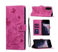 YUECXIN Leathe Case for Samsung Galaxy A37 5G/Samsung A36 5G, Cat Butterfly Embossed Pattern PU Wallet Stand Flip Folio Shockproof Cover, with Card Slots/Kickstand/Magnetic Close. Pink