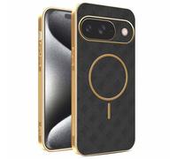 YUECXIN Magnetic Case for Google Pixel 11 / Google Pixel 11 Pro, Wireless Charging Compatible, Ultra-thin Soft Electroplated TPU Bumper with Leather Back Shockproof Cover, Black