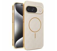 YUECXIN Magnetic Case for Google Pixel 11 / Google Pixel 11 Pro, Wireless Charging Compatible, Ultra-thin Soft Electroplated TPU Bumper with Leather Back Shockproof Cover, Khaki