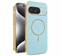 YUECXIN Magnetic Case for Google Pixel 11 / Google Pixel 11 Pro, Wireless Charging Compatible, Ultra-thin Soft Electroplated TPU Bumper with Leather Back Shockproof Cover, Blue