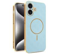 YUECXIN Magnetic Case for HONOR 600 5G, Wireless Charging Compatible, Ultra-thin Soft Electroplated TPU Bumper with Leather Back Shockproof Cover, Blue