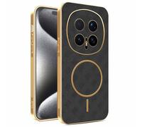 YUECXIN Magnetic Case for Honor Magic 8 Pro 5G, Wireless Charging Compatible, Ultra-thin Soft Electroplated TPU Bumper with Leather Back Shockproof Cover, Black