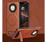 YUECXIN Magnetic Case for Honor Magic6 Lite 5G/Magic 6 Lite Compatible with MagSafe, Slim Soft PU Leather Texture Cover, Shockproof Anti-fall TPU Bumper Case with Folding Stand. Brown