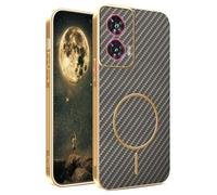 YUECXIN Magnetic Case for Motorola Edge 50 Fusion Compatible with Magsafe, Military Grade Sturdy Durable Carbon Fiber Texture Slim Case, Non-Slip Shockproof TPU Cover. Brown