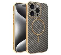 YUECXIN Magnetic Case for Motorola Edge 70 Pro Compatible with Magsafe, Military Grade Sturdy Durable Carbon Fiber Texture Slim Case, Non-Slip Shockproof TPU Cover. Brown