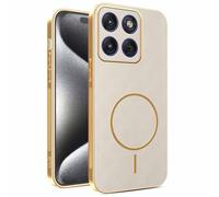 YUECXIN Magnetic Case for Motorola Edge 70 Pro, Wireless Charging Compatible, Ultra-thin Soft Electroplated TPU Bumper with Leather Back Shockproof Cover, Khaki