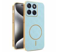 YUECXIN Magnetic Case for Motorola Edge 70 Pro, Wireless Charging Compatible, Ultra-thin Soft Electroplated TPU Bumper with Leather Back Shockproof Cover, Blue
