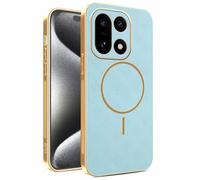 YUECXIN Magnetic Case for OnePlus 15, Wireless Charging Compatible, Ultra-thin Soft Electroplated TPU Bumper with Leather Back Shockproof Cover, Blue