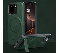 YUECXIN Magnetic Case for OnePlus 15R Compatible with MagSafe, Slim Soft PU Leather Texture Cover, Shockproof Anti-fall TPU Bumper Case with Folding Stand. Green
