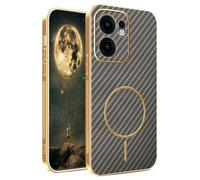 YUECXIN Magnetic Case for OPPO Reno 13 FS (OPPO Reno 13F 5G/4G) Compatible with Magsafe, Military Grade Sturdy Durable Carbon Fiber Texture Slim Case, Non-Slip Shockproof TPU Cover. Brown