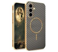 YUECXIN Magnetic Case for Samsung Galaxy A36 5G Compatible with Magsafe, Military Grade Sturdy Durable Carbon Fiber Texture Slim Case, Non-Slip Shockproof TPU Cover. Brown