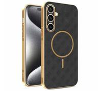 YUECXIN Magnetic Case for Samsung Galaxy S26 FE 5G, Wireless Charging Compatible, Ultra-thin Soft Electroplated TPU Bumper with Leather Back Shockproof Cover, Black