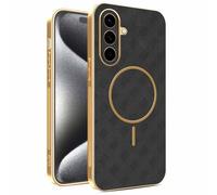 YUECXIN Magnetic Case for Samsung Galaxy S26+ Plus, Wireless Charging Compatible, Ultra-thin Soft Electroplated TPU Bumper with Leather Back Shockproof Cover, Black