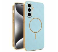 YUECXIN Magnetic Case for Samsung Galaxy S26+ Plus, Wireless Charging Compatible, Ultra-thin Soft Electroplated TPU Bumper with Leather Back Shockproof Cover, Blue
