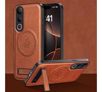 YUECXIN Magnetic Case for Vivo V50 Lite 5G/4G Compatible with MagSafe, Slim Soft PU Leather Texture Cover, Shockproof Anti-fall TPU Bumper Case with Folding Stand. Brown