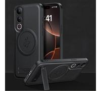 YUECXIN Magnetic Case for Vivo V50 Lite 5G/4G Compatible with MagSafe, Slim Soft PU Leather Texture Cover, Shockproof Anti-fall TPU Bumper Case with Folding Stand. Black