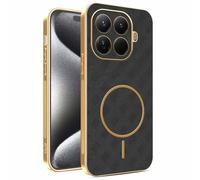 YUECXIN Magnetic Case for Xiaomi 17T Pro 5G, Wireless Charging Compatible, Ultra-thin Soft Electroplated TPU Bumper with Leather Back Shockproof Cover, Black