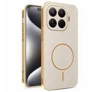 YUECXIN Magnetic Case for Xiaomi 17T Pro 5G, Wireless Charging Compatible, Ultra-thin Soft Electroplated TPU Bumper with Leather Back Shockproof Cover, Khaki