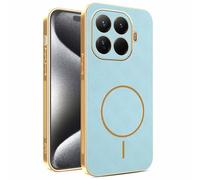 YUECXIN Magnetic Case for Xiaomi 17T Pro 5G, Wireless Charging Compatible, Ultra-thin Soft Electroplated TPU Bumper with Leather Back Shockproof Cover, Blue