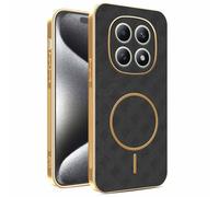 YUECXIN Magnetic Case for Xiaomi Redmi Note 15 4G, Wireless Charging Compatible, Ultra-thin Soft Electroplated TPU Bumper with Leather Back Shockproof Cover, Black