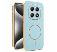YUECXIN Magnetic Case for Xiaomi Redmi Note 15 5G, Wireless Charging Compatible, Ultra-thin Soft Electroplated TPU Bumper with Leather Back Shockproof Cover, Blue