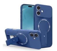 YUECXIN Silicone Case for Motorola Edge 60 Fusion/Edge 60 5G, Soft-Touch Matte Shockproof 360° Magnetic Ring Carbon Fiber Phone Cover with Hidden Rotating Stand, Blue