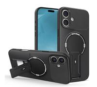 YUECXIN Silicone Case for Motorola Edge 60 Fusion/Edge 60 5G, Soft-Touch Matte Shockproof 360° Magnetic Ring Carbon Fiber Phone Cover with Hidden Rotating Stand, Black