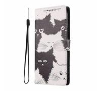 YUECXIN Wallet Case for Motorola Edge 60 Neo/Edge 50 Neo/ThinkPhone 25, PU Leather Flip Cover with Card Holder & Kickstand, Shockproof TPU Inner, Cute Pattern Design for Women, Black & White Cats