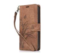 YUECXIN Wallet Case for OPPO Reno 14F 5G/Reno 14 5G, PU Leather Kickstand Flip Case with Card Holder Wrist Strap Flowers Butterfly Pattern Magnetic Closure Folio Cover. Brown