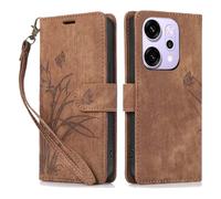 YUECXIN Wallet Case for Oppo Reno14 Pro 5G/Reno 14 Pro 5G, PU Leather Kickstand Flip Case with Card Holder Wrist Strap Flowers Butterfly Pattern Magnetic Closure Folio Cover. Brown