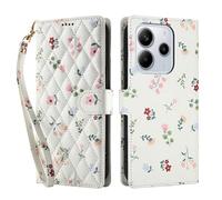 YUECXIN Wallet Case for Xiaomi Redmi Note 14 5G/POCO M7 Pro 5G, Small Fresh Flower Floral Print Pattern PU Leather Book Flip Case, Card Slots Kickstand Shockproof Cover for Women Girls. A1