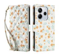 YUECXIN Wallet Case for Xiaomi Redmi Note 14 5G/POCO M7 Pro 5G, Small Fresh Flower Floral Print Pattern PU Leather Book Flip Case, Card Slots Kickstand Shockproof Cover for Women Girls. A3