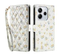 YUECXIN Wallet Case for Xiaomi Redmi Note 14 5G/POCO M7 Pro 5G, Small Fresh Flower Floral Print Pattern PU Leather Book Flip Case, Card Slots Kickstand Shockproof Cover for Women Girls. A5