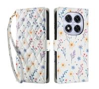 YUECXIN Wallet Case for Xiaomi Redmi Note 14 Pro 4G, Small Fresh Flower Floral Print Pattern PU Leather Book Flip Case, Card Slots Kickstand Shockproof Cover for Women Girls. A2