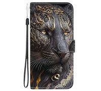 YUECXIN Wallet Case for Xiaomi Redmi Note 17 Pro 5G, Premium PU Leather Flip Folio Shockproof Cover, Vivid 3D Pattern Design with Card Slots, Kickstand & Wrist Strap, Black Gold Lion