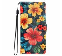 YUECXIN Wallet Case for ZTE nubia Focus/ZTE Blade A75 5G, PU Leather Flip Cover with Card Holder & Kickstand, Shockproof TPU Inner, Cute Pattern Design for Women, Hibiscus Flower