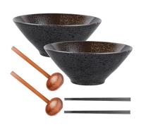 Yuedefly 2 Set Ceramic Ramen Bowl,Porcelain Japanese Salad Noodles Cereal Fruit Pasta Soup Bowls with Chopsticks & Spoons for Soup Ramen Pasta Fruit Salad Rice Food, Microwave Safe(600ml)