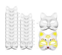 Yuedefly 20 Pack Blank Cat Masks for Painting, White Paper Animal Face Masks with Elastic Bands, DIY Therian Mask Base for Fancy Dress, Masquerade, Halloween and Craft Activities