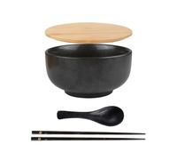 Yuedefly 4 pcs Large Noodle Ramen Bowl,Ceramic Japanese Ramen Bowls, Soup Bowl, Noodle Bowls with Spoons and Chopsticks for Pasta, Soup, Salad, Snack(Black)