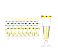 Yuedefly 50 pcs Plastic Champagne Flutes Set,5oz Cocktail Glasses with Golden Rim, Reusable Prosecco Glasses, Wine Cups for Parties, Wedding, Thanksgiving Day, Christmas,Birthdays, Picnic