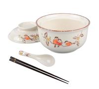 Yuedefly 800 ml Ramen Bowl, Ceramic Soup Bowl with Chopsticks and Spoons, Japanese Vintage Ramen Bowl,Asian Soup Bowl with Lid for Microwave & Dishwasher Safe