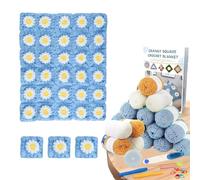 Yuedefly Crochet Blanket Kit, Crochet Starter Kit,Daisy Granny Square Crochet Blanket Kits for Beginners Adults, Includes Yarn & Instructions(Blue)