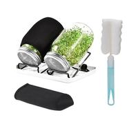 Yuedefly Seed Sprouting Jar Kit,2 Large Wide Mouth Jars with Stainless Steel Sprouting Lids, 2 Blackout Sleeves, Drain Tray, 2 Stainless Steel Stand for Growing Broccoli, Alfalfa
