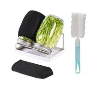 Yuedefly Seed Sprouting Jar Kit,2 Large Wide Mouth Jars with Stainless Steel Sprouting Lids, 2 Blackout Sleeves, Drain Tray, Stainless Steel Stand for Growing Broccoli, Alfalfa, Mung Bean